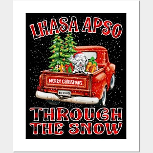 Christmas Lhasa Apso Through The Snow Dog Santa Truck Tree Posters and Art